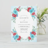 Ruby Azure Ranunculus Eucalyptus Bruiloft Kaart (Staand voorkant)