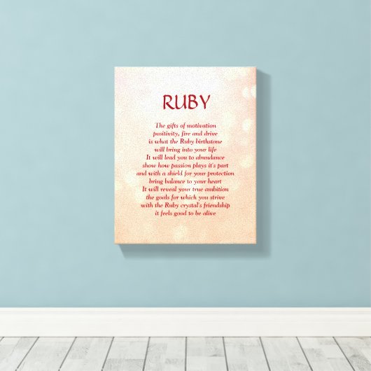 Ruby birthstone - juli gedicht kunst canvas (Insitu (Houten vloer))