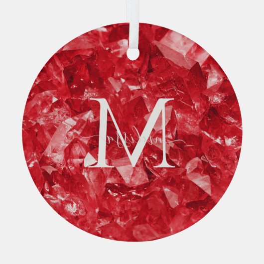 Ruby Birthstone Monogram Persoonlijke naam Glas Ornament (Achterkant)