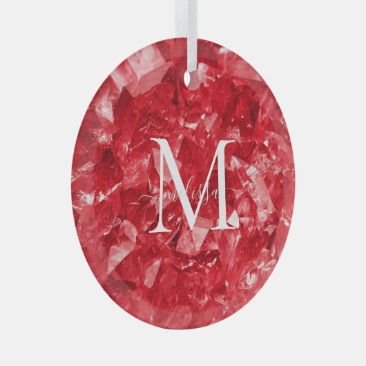 Ruby Birthstone Monogram Persoonlijke naam Glas Ornament (Voorkant Rechts)