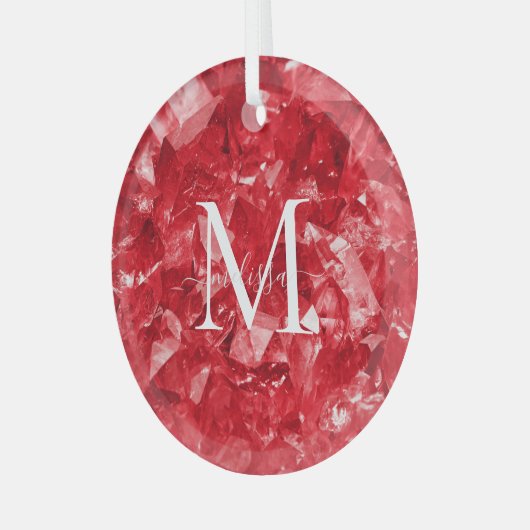 Ruby Birthstone Monogram Persoonlijke naam Glas Ornament (Voorkant links)