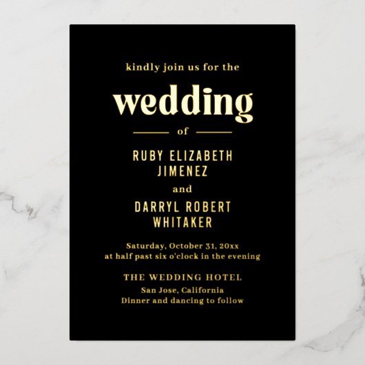 Ruby Black Moderne bruiloft Folie Uitnodiging (Voorkant)