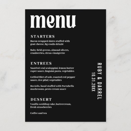 Ruby Black Moderne bruiloft Menu (Voorkant)