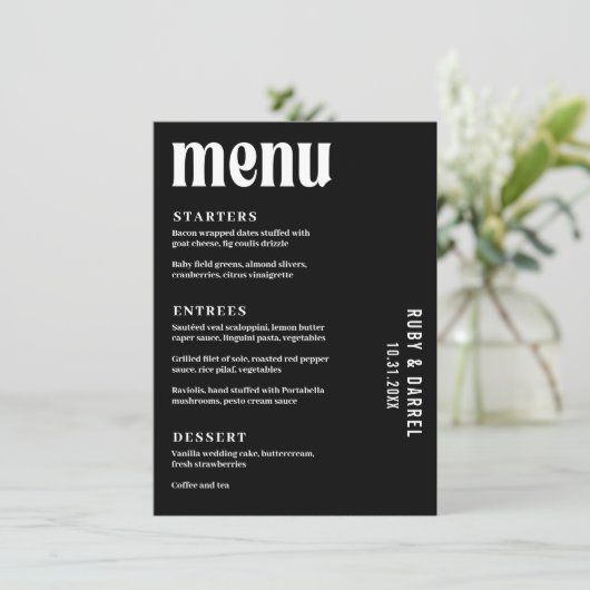 Ruby Black Moderne bruiloft Menu (Staand voorkant)