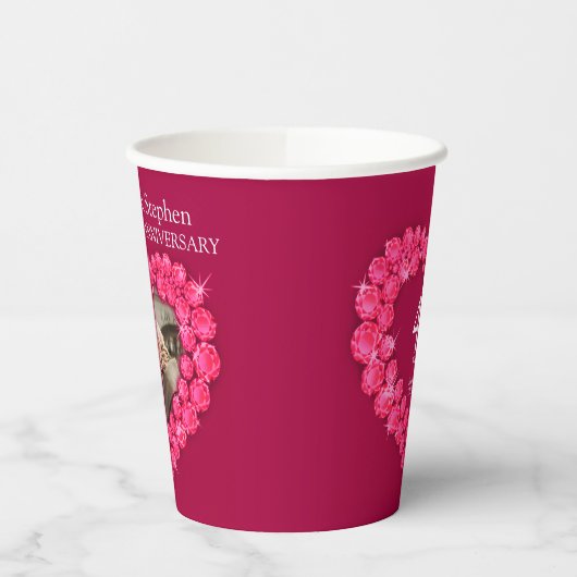 Ruby bruiloft aangepast fotodatum rood papieren bekers (Links)