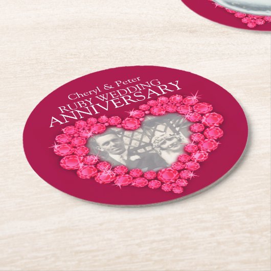 Ruby bruiloft jubileum hart foto rode onderzetters (Gebogen)