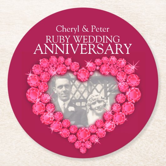 Ruby bruiloft jubileum hart foto rode onderzetters (Voorkant)