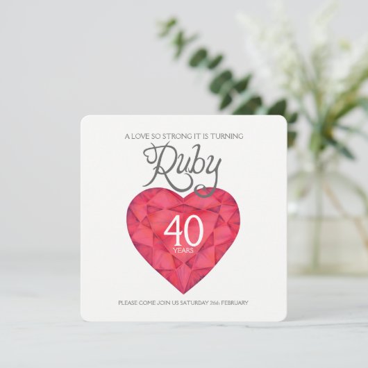 Ruby bruiloft liefde zo sterk hart waterverf kaart (Staand voorkant)