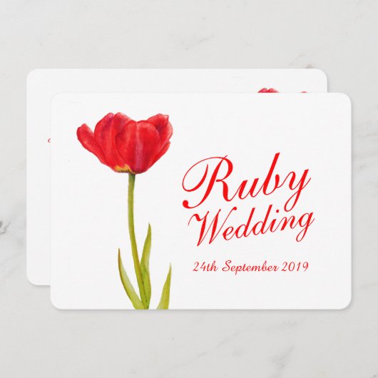 Ruby bruiloft party red tulip art 40th suitnodigin kaart (Voorkant / Achterkant)