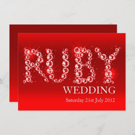 Ruby bruiloft sparkle in stenen party nodigt 40th  kaart (Voorkant / Achterkant)