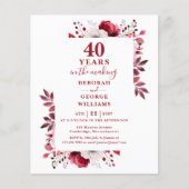 Ruby Budget 40e bruiloft Jubileum Bloemen Uitnodig (Voorkant)