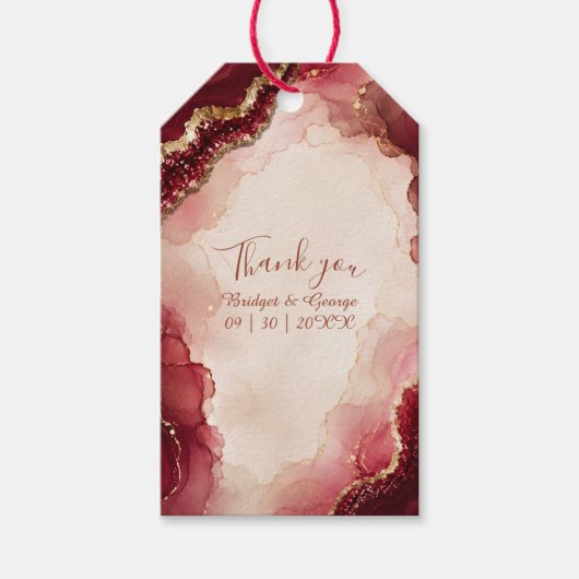 Ruby Burgundy Agate Luxe marmeren Huwelijk Cadeaulabel (Voorkant)