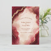 Ruby Burgundy Agate Luxe marmeren Huwelijk Kaart (Staand voorkant)