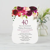 Ruby Burgundy Red Floral 40th Wedding Jubileum Kaart (Staand voorkant)