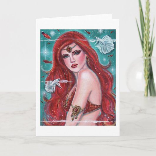 Ruby Carmina mermaid met witte bettas fantasy art Kaart (Voorkant)