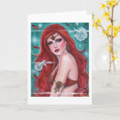 Ruby Carmina mermaid met witte bettas fantasy art Kaart (Gele Bloem)