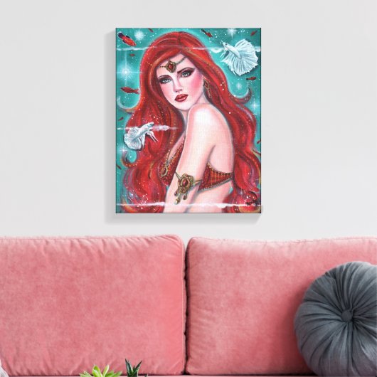 Ruby Carmina red mermaid art van Renee Lavoie Canvas Afdruk (Insitu (Woonkamer))