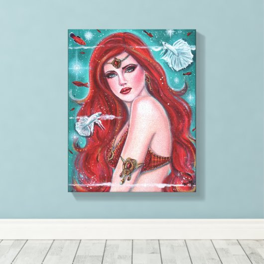 Ruby Carmina red mermaid art van Renee Lavoie Canvas Afdruk (Insitu (Houten vloer))
