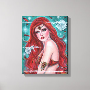 Ruby Carmina red mermaid art van Renee Lavoie Canvas Afdruk