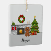 Ruby Cavalier Dog in een kerstzaal Keramisch Ornament (Rechts)