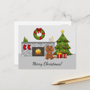 Ruby Cavalier-hond in een kerstkamer & tekst Briefkaart