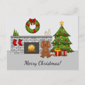 Ruby Cavalier-hond in een kerstkamer & tekst Briefkaart (Voorkant)