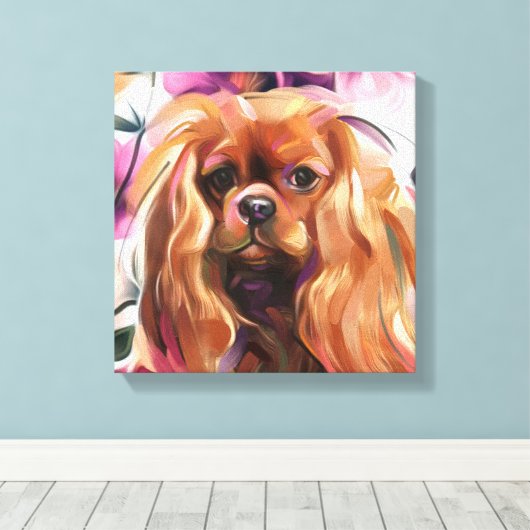 'Ruby' Cavalier-hondenkunst op canvas (Insitu (Houten vloer))