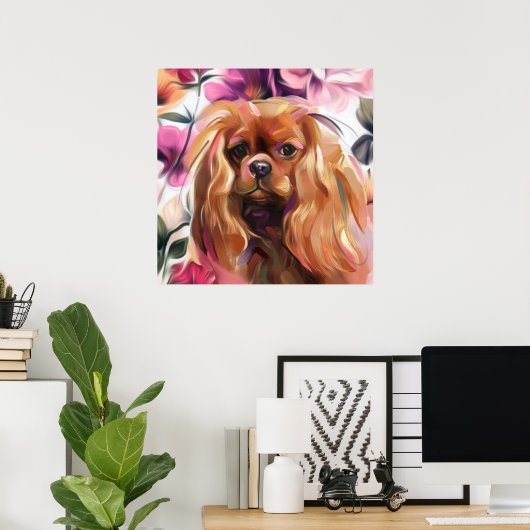 'Ruby' Cavalier-hondenkunst op papier | groot Poster (Thuiskantoor)