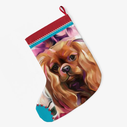 Ruby Cavalier Kerstmis houdt rode turquoise op Grote Kerstsok (Achterkant (Hangend))