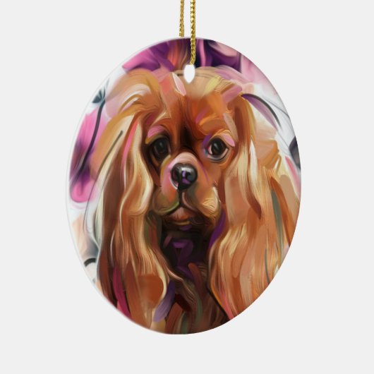 Ruby Cavalier kerstversier |  Floral Keramisch Ornament (Rechts)