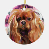 Ruby Cavalier kerstversier |  Floral Keramisch Ornament (Voorkant)