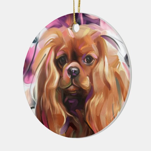 Ruby Cavalier kerstversier |  Floral Keramisch Ornament (Links)