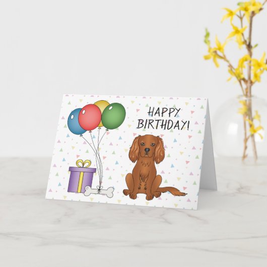 Ruby Cavalier King Charles Spaniel Dog - Birthday Kaart (Gele Bloem)