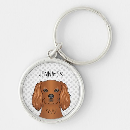 Ruby Cavalier King Charles Spaniel Dog & Name Sleutelhanger (Voorkant)