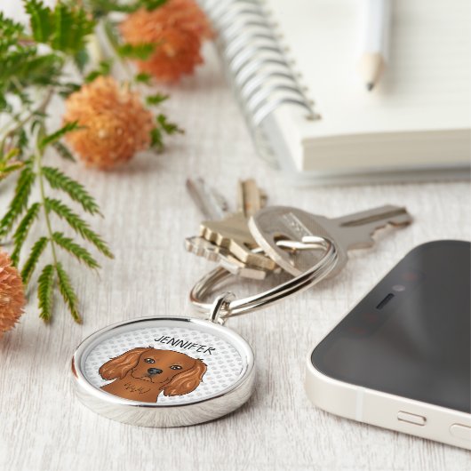 Ruby Cavalier King Charles Spaniel Dog & Name Sleutelhanger (Zijkant)