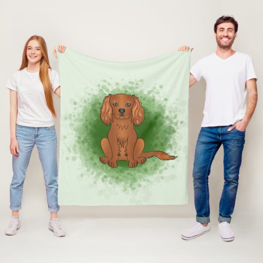 Ruby Cavalier King Charles Spaniel Dog over Groen Fleece Deken (In situ)