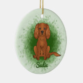 Ruby Cavalier King Charles Spaniel Dog over Groen Keramisch Ornament (Rechts)