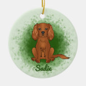Ruby Cavalier King Charles Spaniel Dog over Groen Keramisch Ornament (Voorkant)