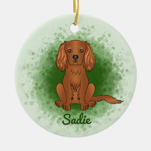 Ruby Cavalier King Charles Spaniel Dog over Groen Keramisch Ornament (Voorkant)