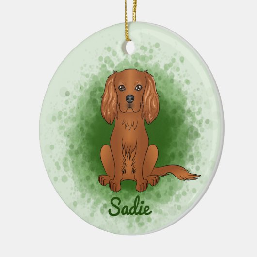 Ruby Cavalier King Charles Spaniel Dog over Groen Keramisch Ornament (Links)