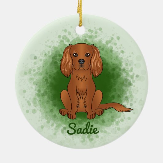 Ruby Cavalier King Charles Spaniel Dog over Groen Keramisch Ornament (Achterkant)