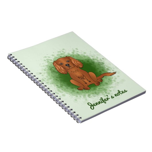 Ruby Cavalier King Charles Spaniel Dog over Groen Notitieboek (Rechterzijde)