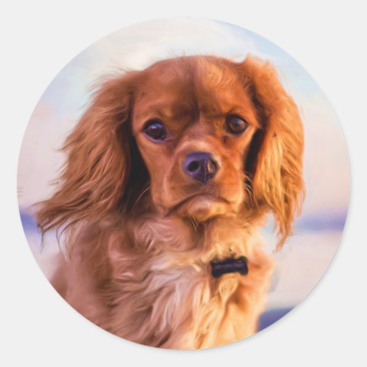 Ruby Cavalier King Charles Spaniel Dog Ronde Sticker (Voorkant)