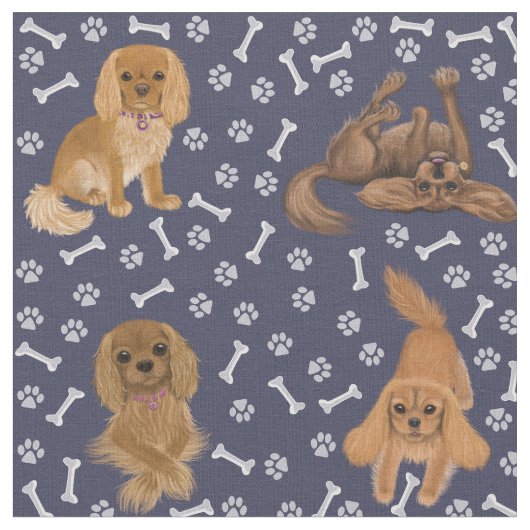 Ruby Cavalier King Charles Spaniel Fabric Stof (Close Up)
