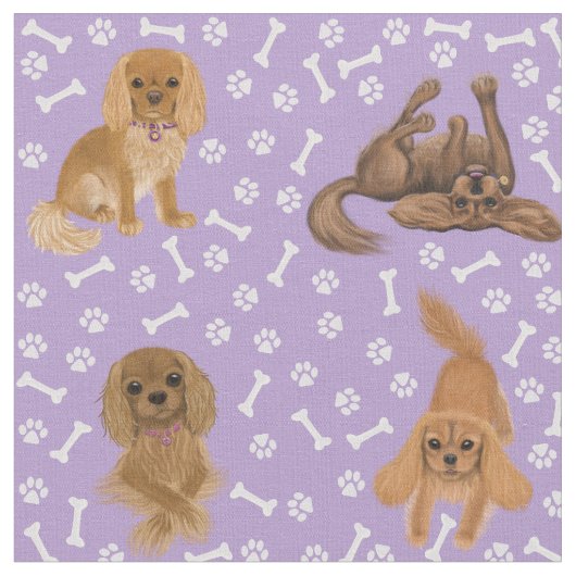 Ruby Cavalier King Charles Spaniel Fabric Stof (Close Up)