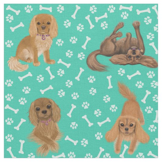Ruby Cavalier King Charles Spaniel Fabric Stof (Close Up)