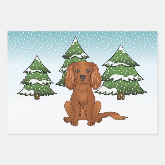 Ruby Cavalier King Charles Spaniel in Winter Inpakpapier Vel (Voorkant 3)