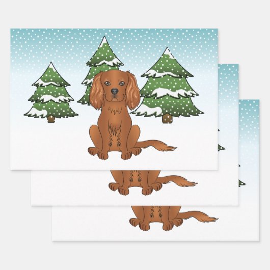 Ruby Cavalier King Charles Spaniel in Winter Inpakpapier Vel (Set)
