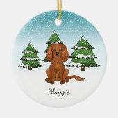 Ruby Cavalier King Charles Spaniel in Winter Keramisch Ornament (Voorkant)