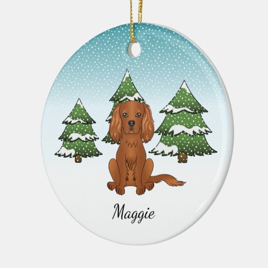 Ruby Cavalier King Charles Spaniel in Winter Keramisch Ornament (Links)